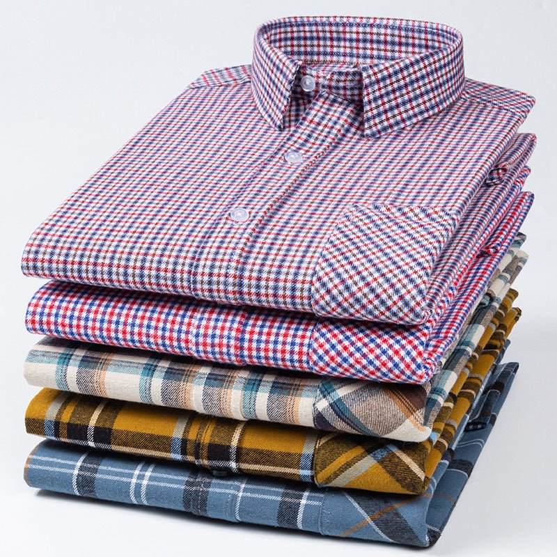 Nouvelle Chemise Homme Printemps en Flanelle Brossée à Carreaux, 100 % Coton - IVOIRART.COM