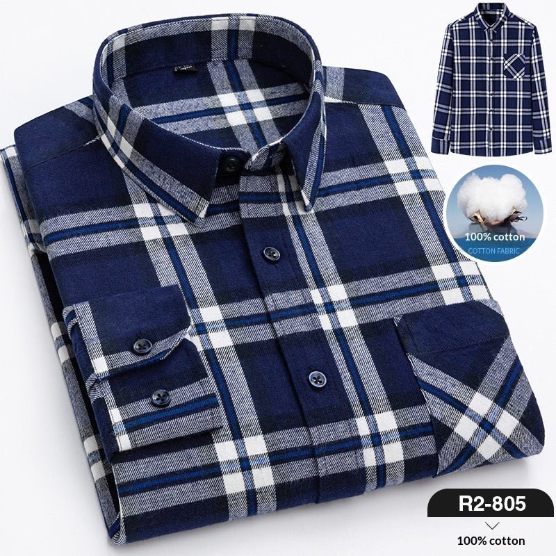 Nouvelle Chemise Homme Printemps en Flanelle Brossée à Carreaux, 100 % Coton - IVOIRART.COM