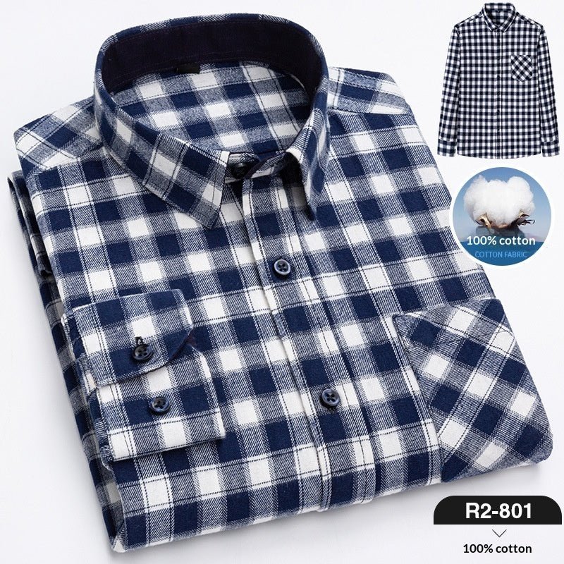 Nouvelle Chemise Homme Printemps en Flanelle Brossée à Carreaux, 100 % Coton - IVOIRART.COM