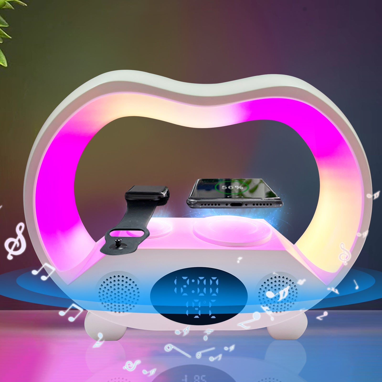 Nouvelle lampe de table LED intelligente 6-en-1 avec télécommande Bluetooth, chargeur sans fil multifonction, haut-parleur et ambiance lumineuse - IVOIRART.COM