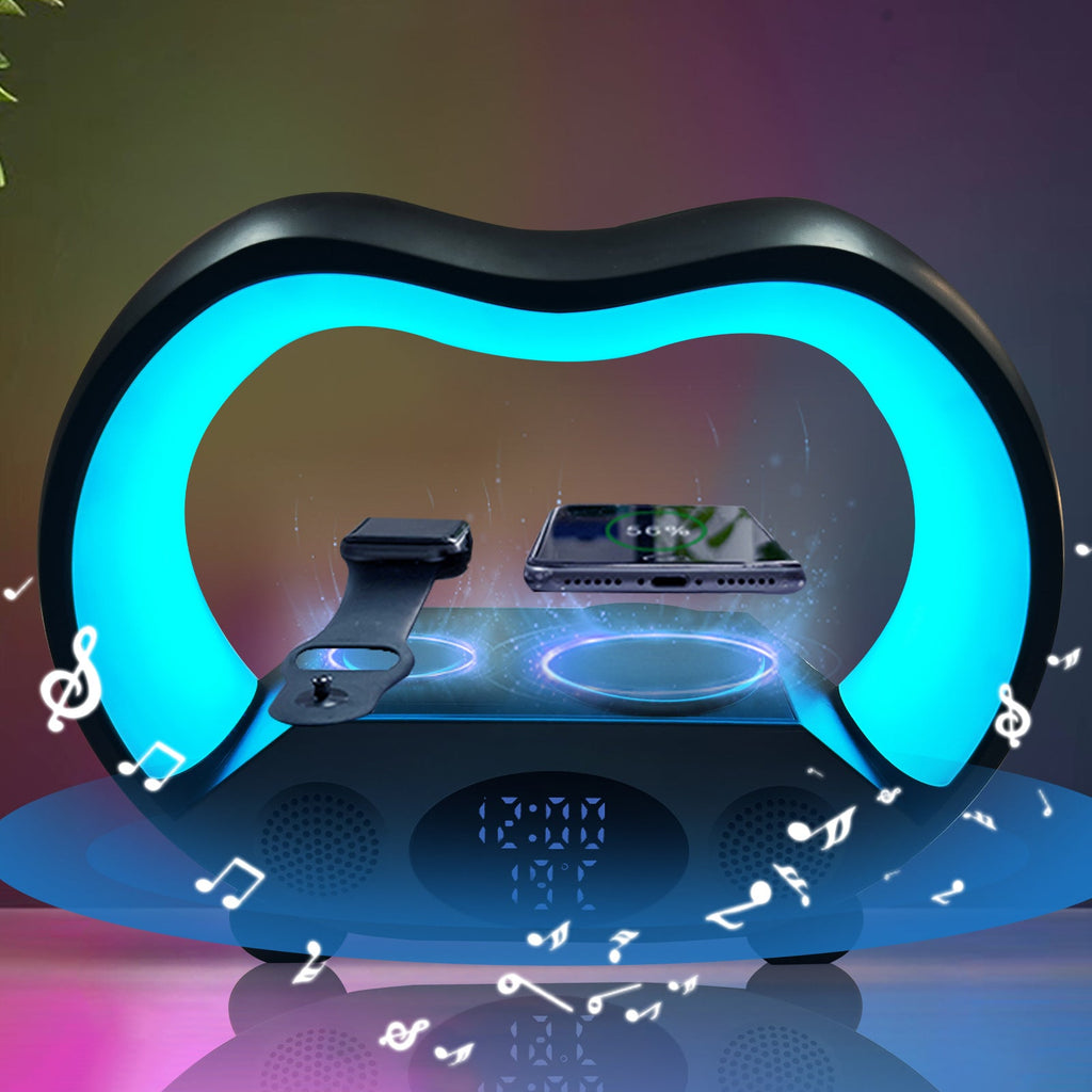 Nouvelle lampe de table LED intelligente 6-en-1 avec télécommande Bluetooth, chargeur sans fil multifonction, haut-parleur et ambiance lumineuse - IVOIRART.COM