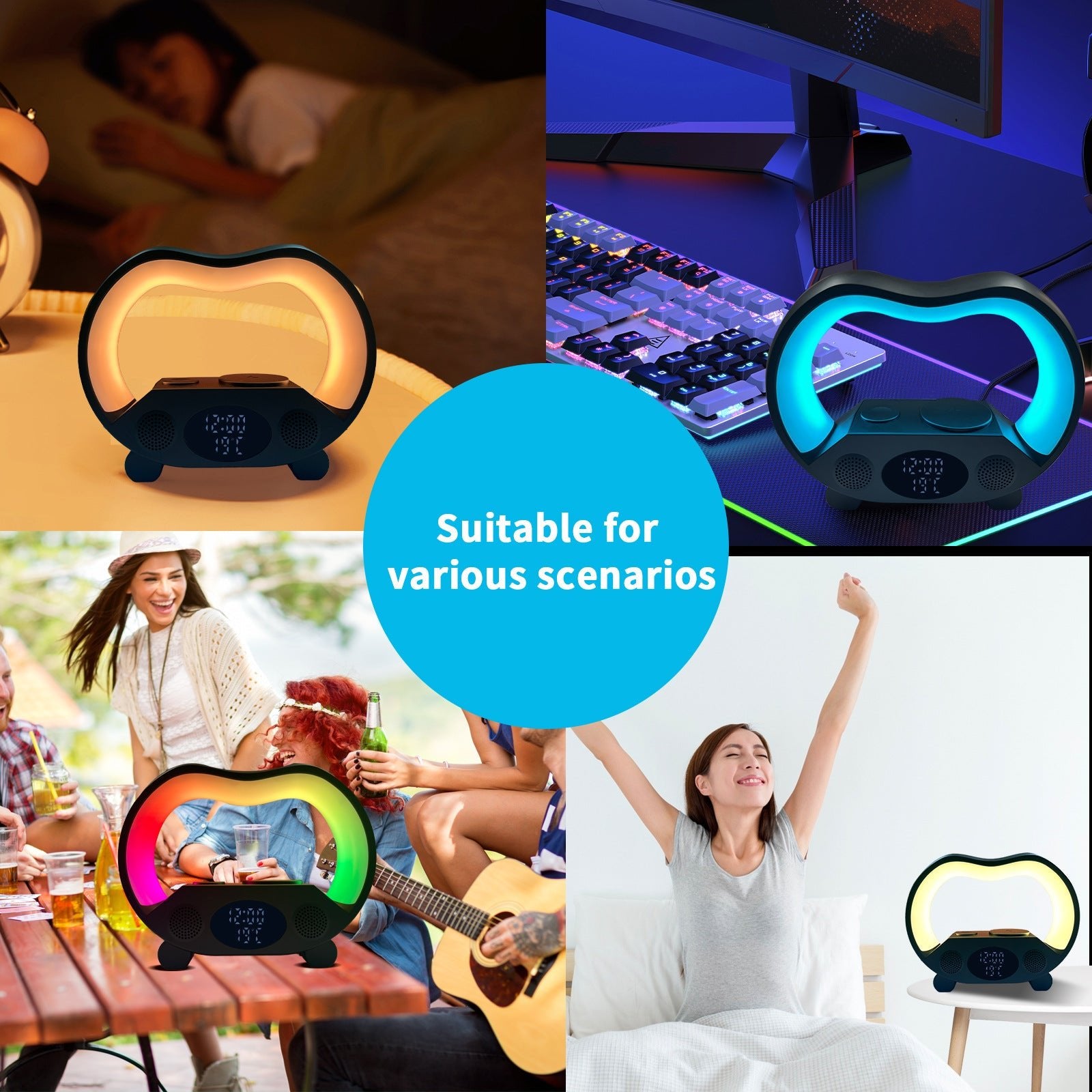 Nouvelle lampe de table LED intelligente 6-en-1 avec télécommande Bluetooth, chargeur sans fil multifonction, haut-parleur et ambiance lumineuse - IVOIRART.COM