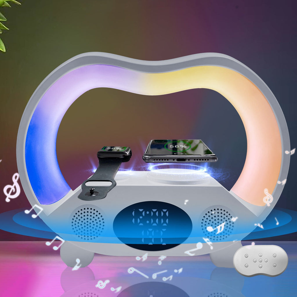 Nouvelle lampe de table LED intelligente 6-en-1 avec télécommande Bluetooth, chargeur sans fil multifonction, haut-parleur et ambiance lumineuse - IVOIRART.COM