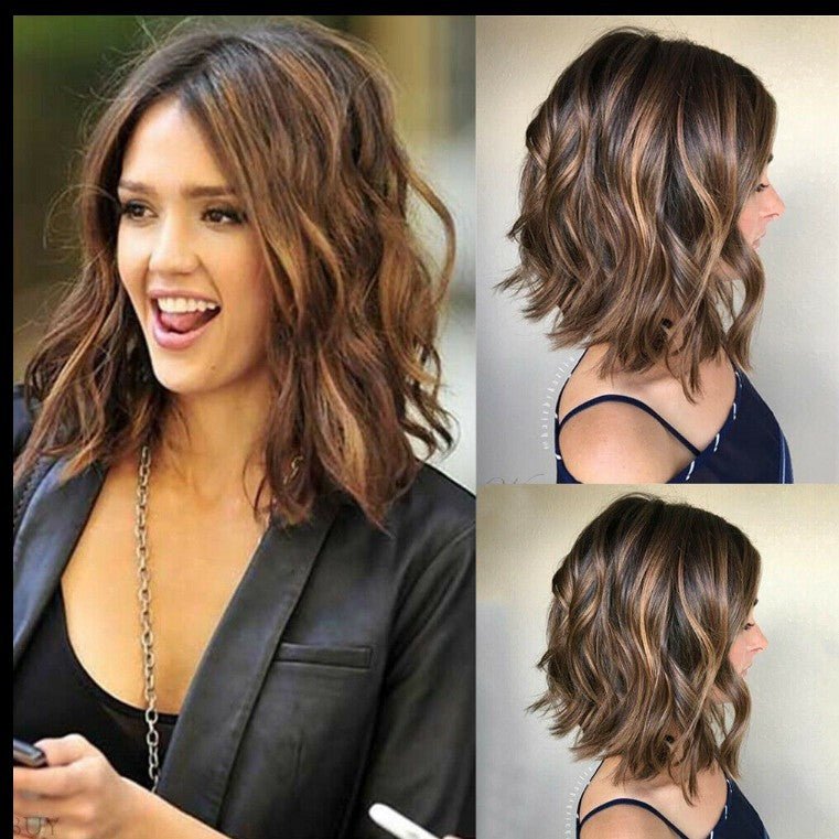 Nouvelle Perruque Femme Couleur Mixte Noir Marron Cheveux Mi-longs Bouclés Européenne Américaine Filet Rose - IVOIRART.COM