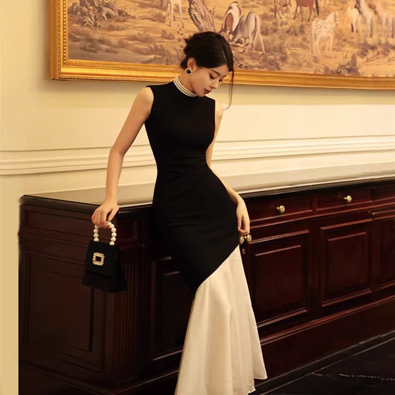 Nouvelle Robe Maxi Noire Femme d'Été Sans Manches Cintrée Élégante à Queue de Poisson - IVOIRART.COM