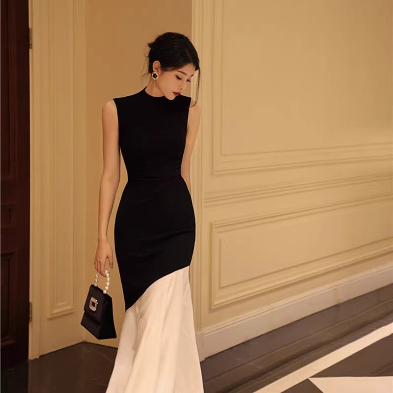 Nouvelle Robe Maxi Noire Femme d'Été Sans Manches Cintrée Élégante à Queue de Poisson - IVOIRART.COM