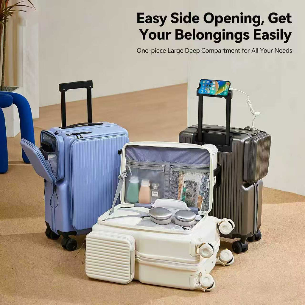 Nouvelle valise cabine 20" et 24", compartiment spacieux, ouverture latérale, poignée télescopique, roues universelles silencieuses, serrure à code - IVOIRART.COM