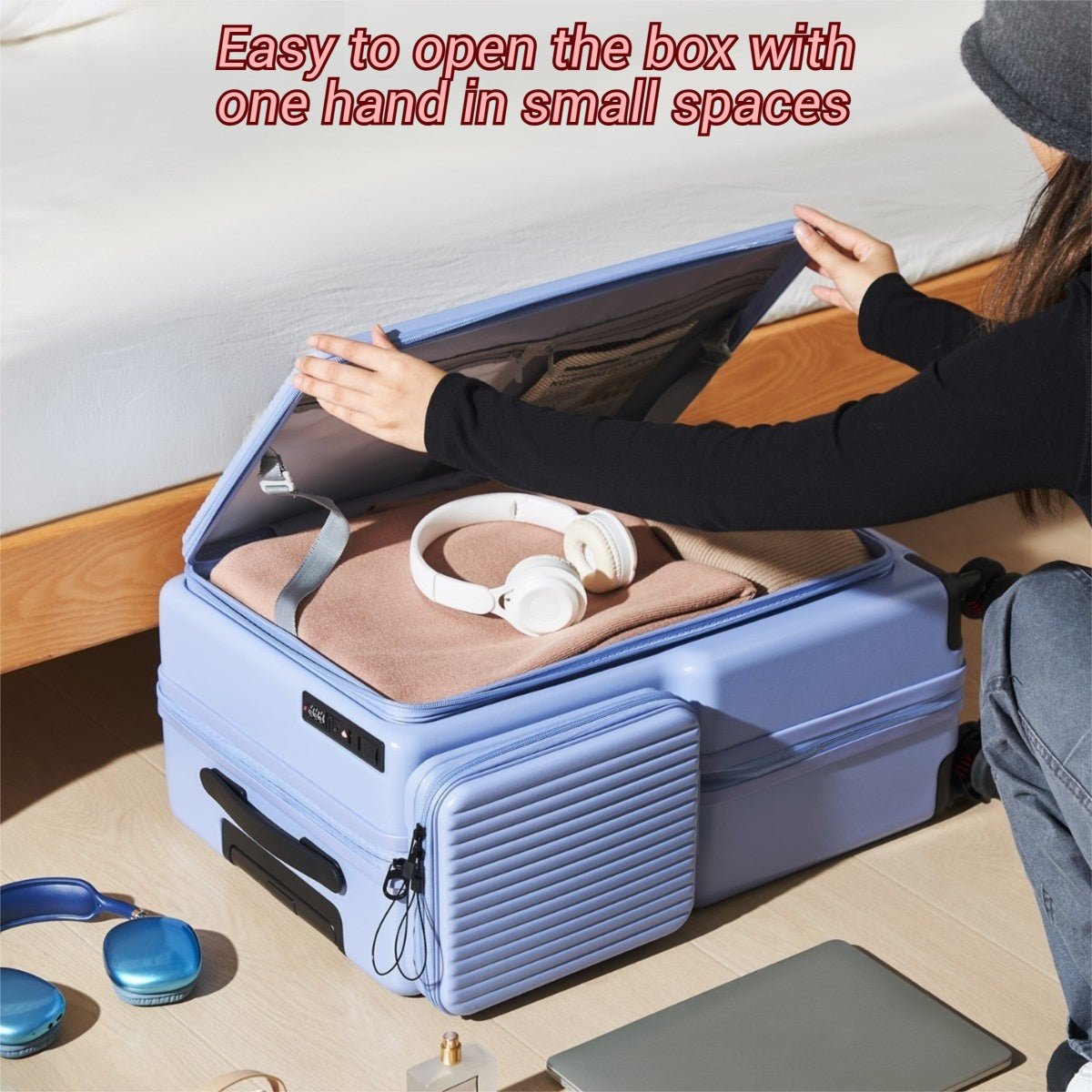 Nouvelle valise cabine 20" et 24", compartiment spacieux, ouverture latérale, poignée télescopique, roues universelles silencieuses, serrure à code - IVOIRART.COM