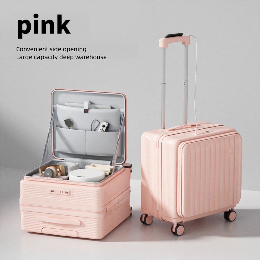 Nouvelle Valise de Voyage 20 Pouces, Ouverture Latérale, USB, Porte-gobelet - IVOIRART.COM