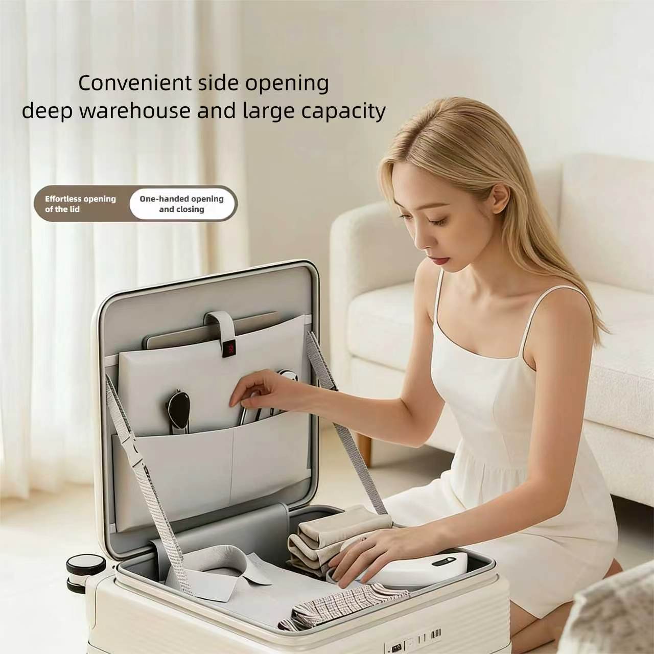 Nouvelle Valise de Voyage 20 Pouces, Ouverture Latérale, USB, Porte-gobelet - IVOIRART.COM