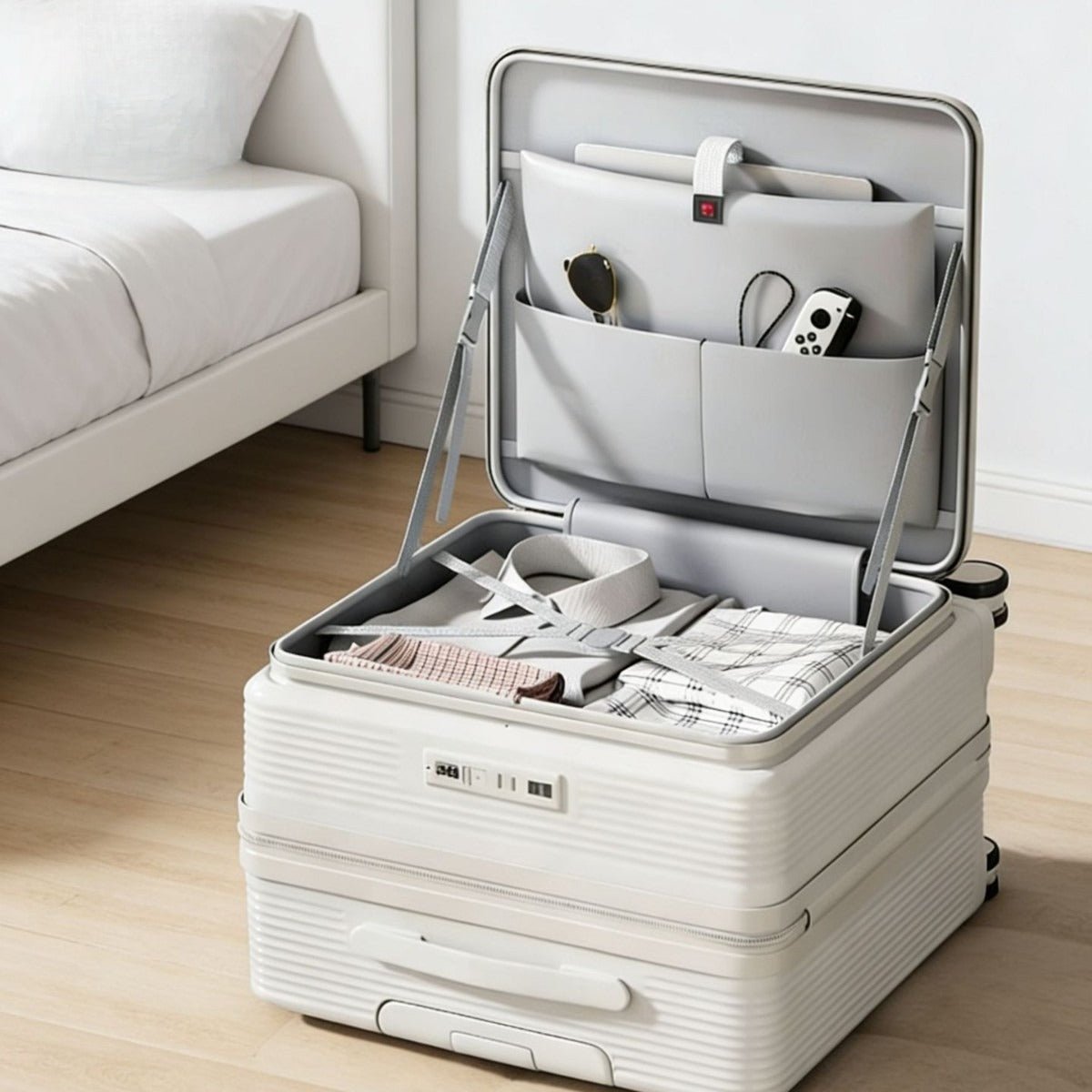 Nouvelle Valise de Voyage 20 Pouces, Ouverture Latérale, USB, Porte-gobelet - IVOIRART.COM