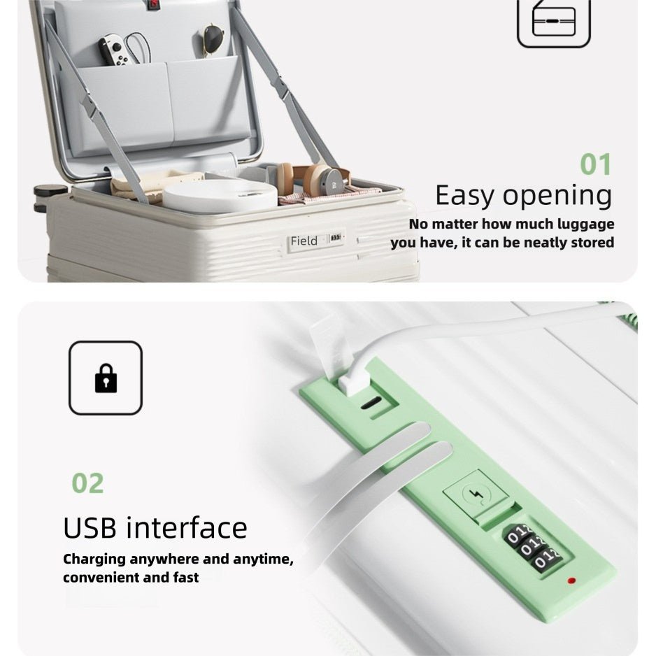 Nouvelle Valise de Voyage 20 Pouces, Ouverture Latérale, USB, Porte-gobelet - IVOIRART.COM