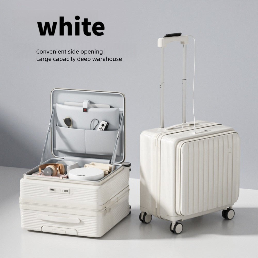 Nouvelle Valise de Voyage 20 Pouces, Ouverture Latérale, USB, Porte-gobelet - IVOIRART.COM