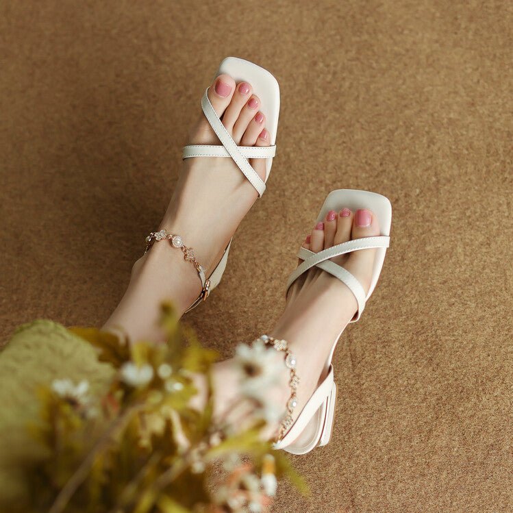 Nouvelles Sandales à Bride Carrée en Cuir de Vachette, Talon Bas, Grandes et Petites Tailles - IVOIRART.COM