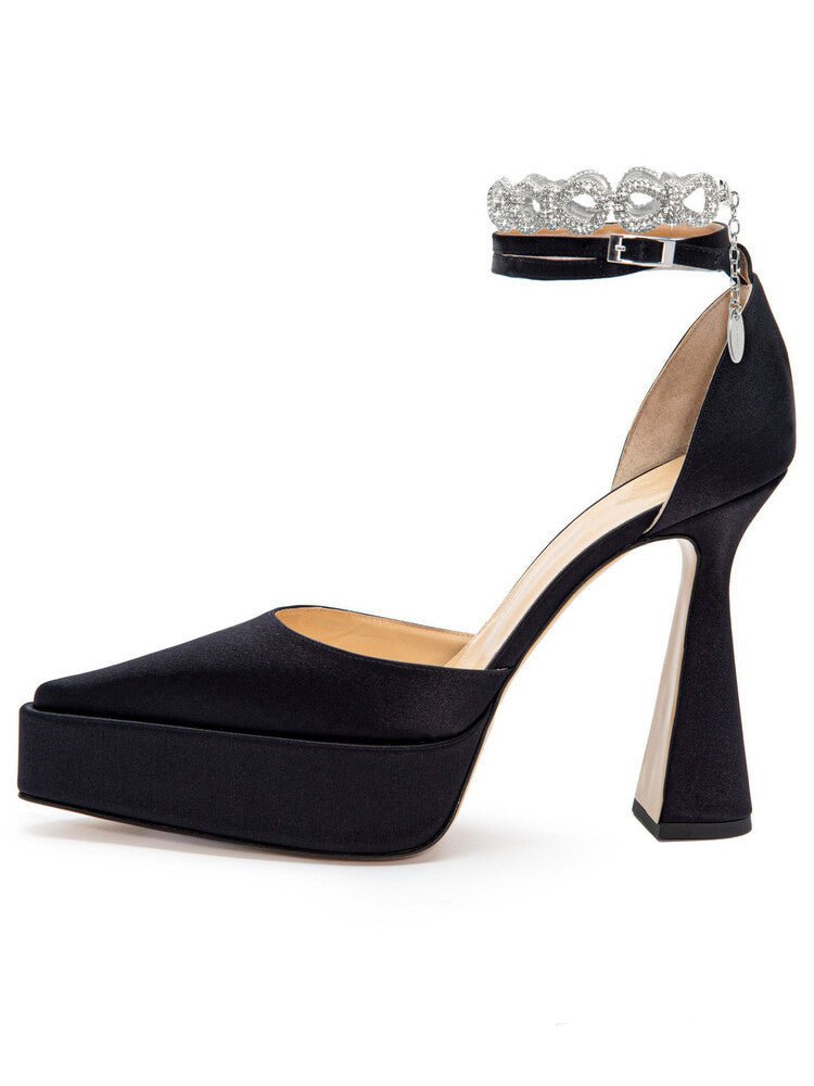 Nouvelles Sandales à Talons Épais à Bride et Bout Pointu Ornées de Strass - IVOIRART.COM