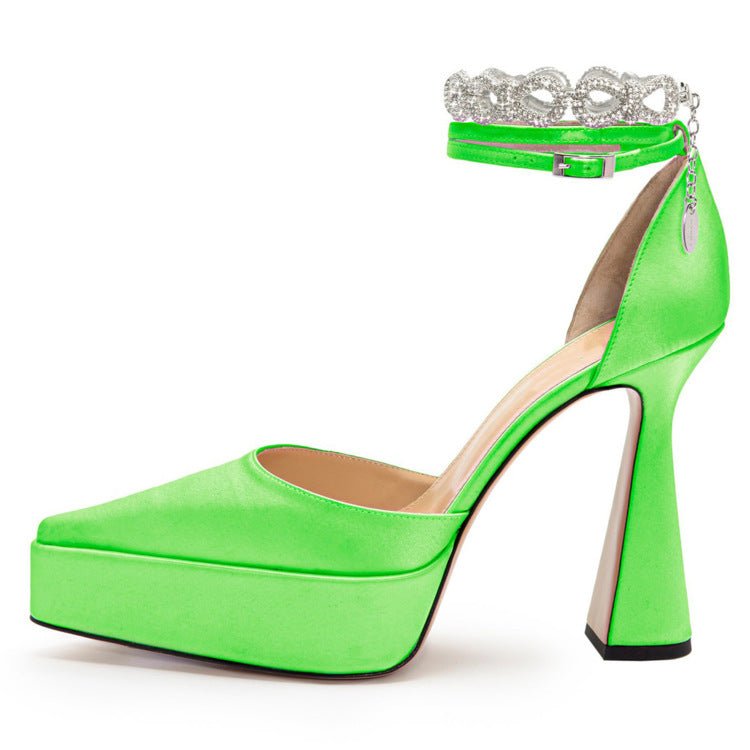 Nouvelles Sandales à Talons Épais à Bride et Bout Pointu Ornées de Strass - IVOIRART.COM