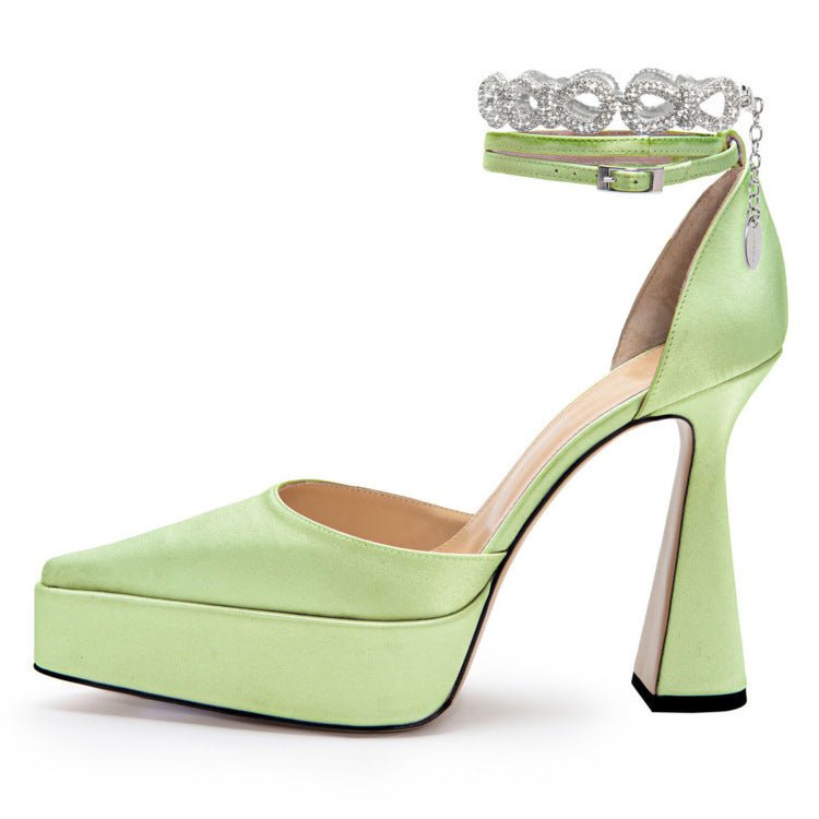Nouvelles Sandales à Talons Épais à Bride et Bout Pointu Ornées de Strass - IVOIRART.COM