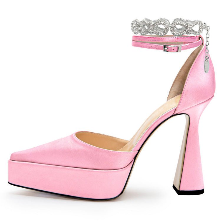 Nouvelles Sandales à Talons Épais à Bride et Bout Pointu Ornées de Strass - IVOIRART.COM
