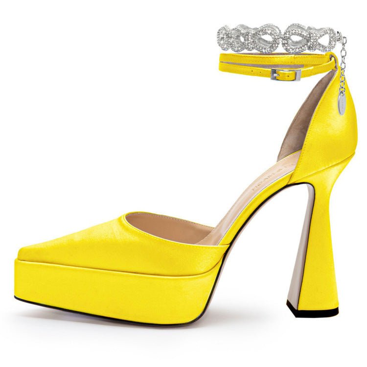 Nouvelles Sandales à Talons Épais à Bride et Bout Pointu Ornées de Strass - IVOIRART.COM