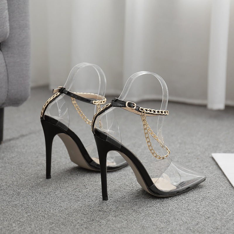 Nouvelles sandales à talons hauts transparents à bout pointu style européen et américain - IVOIRART.COM
