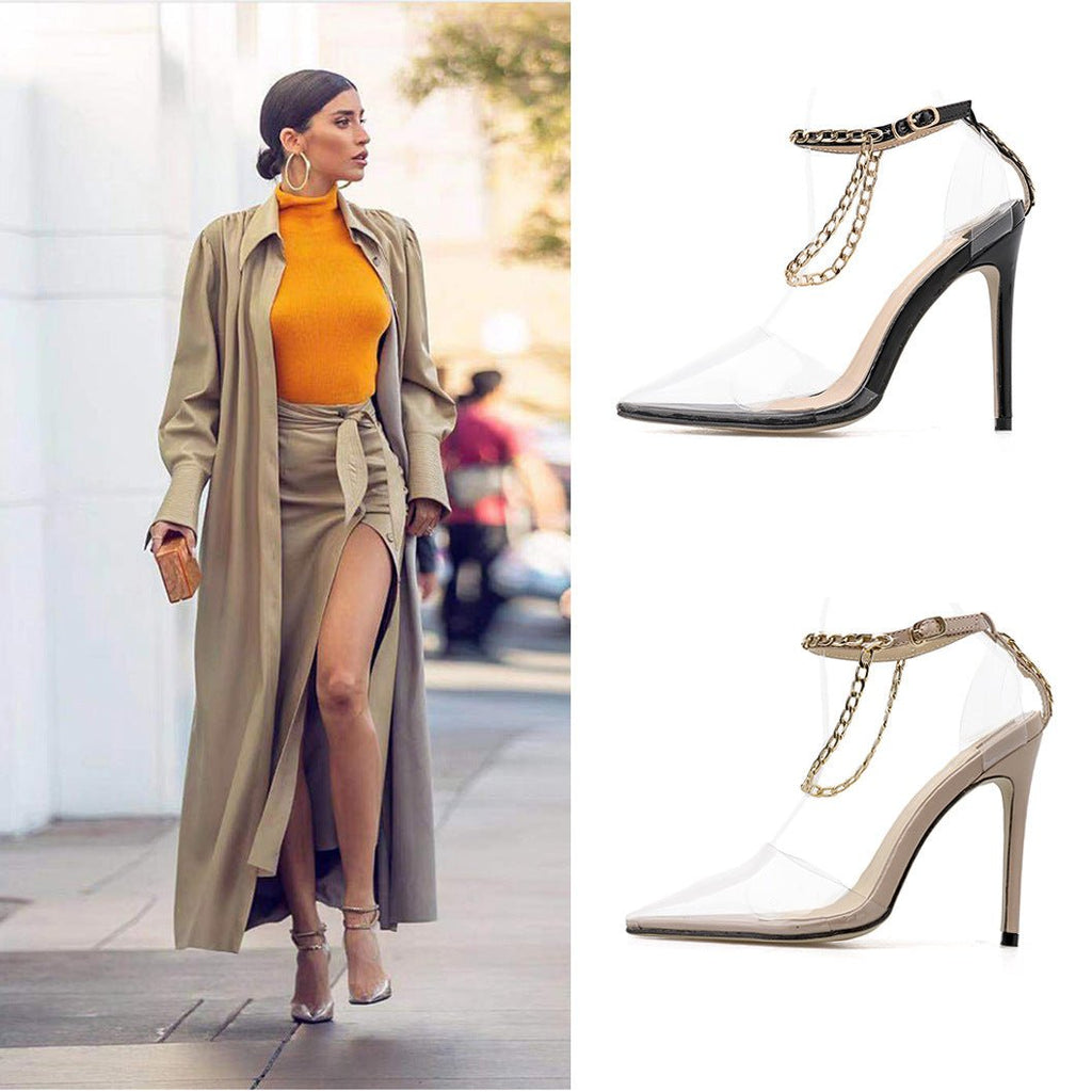 Nouvelles sandales à talons hauts transparents à bout pointu style européen et américain - IVOIRART.COM