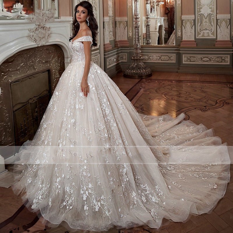 Off-shoulder French-style Bride Trailing Mori Style Simple Small Wedding Dress - IVOIRART.COM