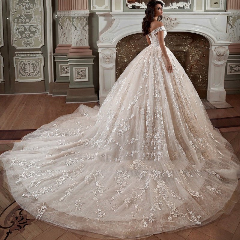 Off-shoulder French-style Bride Trailing Mori Style Simple Small Wedding Dress - IVOIRART.COM