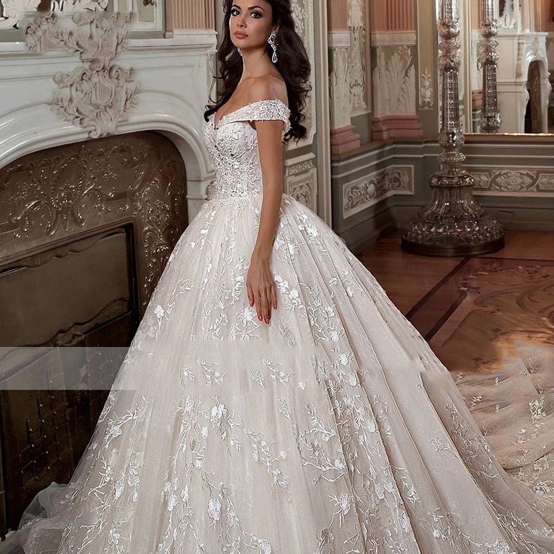 Off-shoulder French-style Bride Trailing Mori Style Simple Small Wedding Dress - IVOIRART.COM
