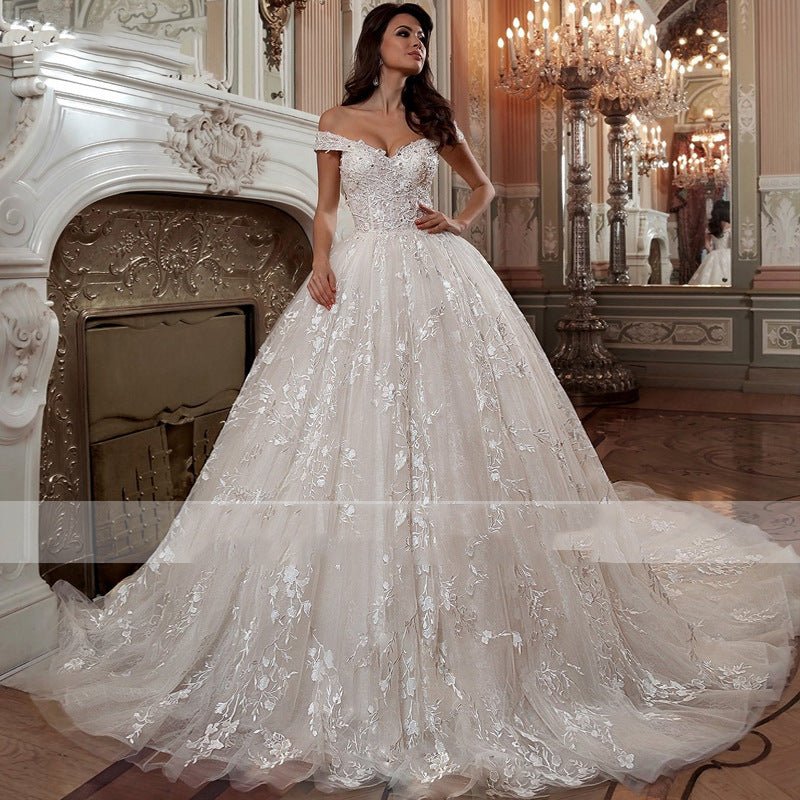 Off-shoulder French-style Bride Trailing Mori Style Simple Small Wedding Dress - IVOIRART.COM