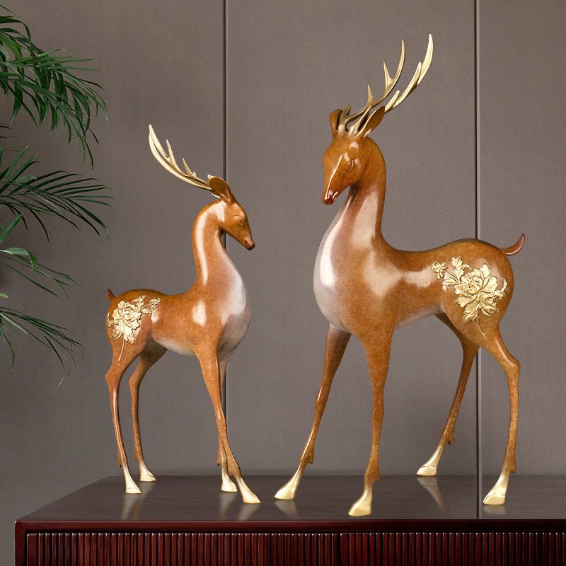 Ornements de Cerfs en Laiton Pur aux Neuf Couleurs, Grandeur Variée, Art Chinois - IVOIRART.COM