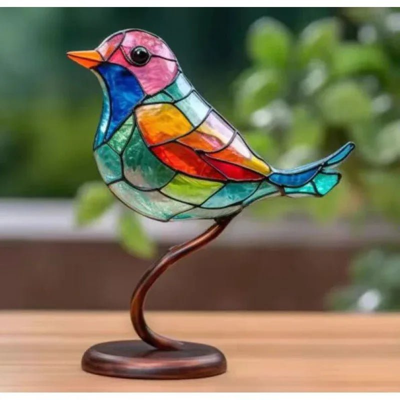 Ornements d’oiseaux en acrylique teinté sur branche pour bureau et déco maison - IVOIRART.COM