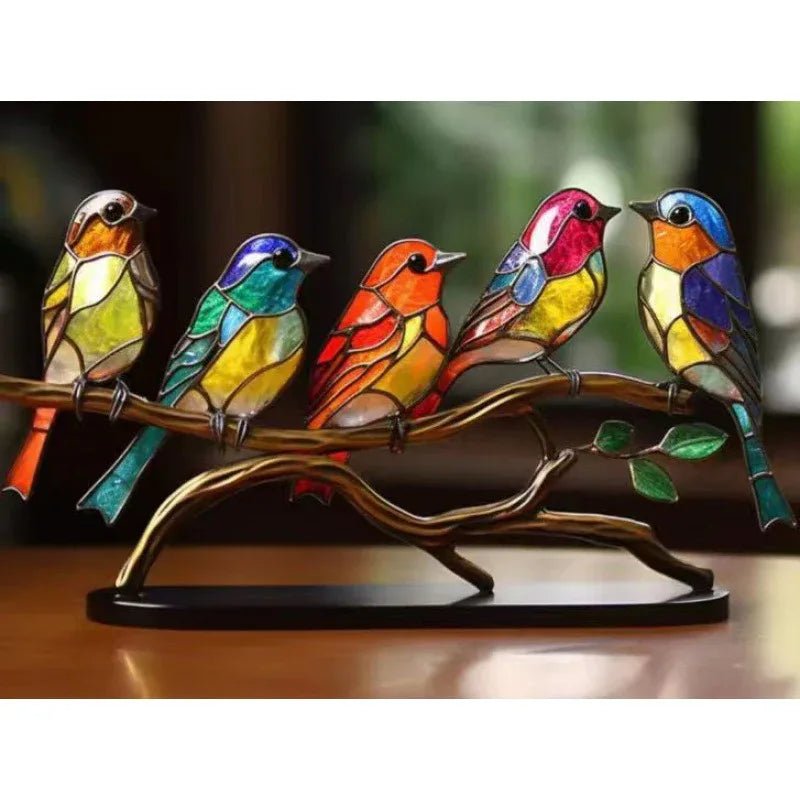 Ornements d’oiseaux en acrylique teinté sur branche pour bureau et déco maison - IVOIRART.COM
