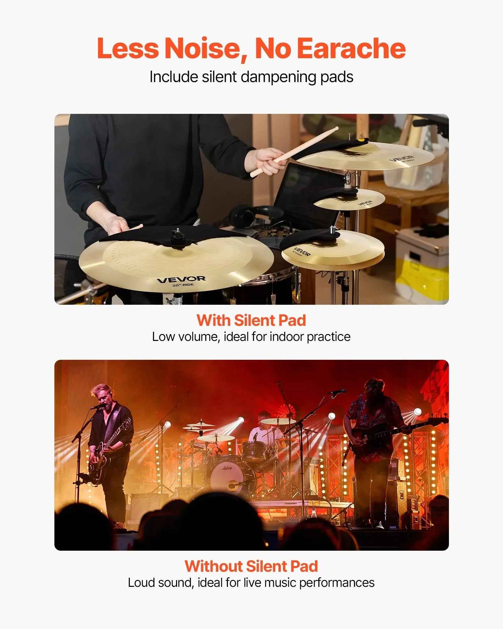 Pack de cymbales, 4 pièces pour batterie - cymbales en alliage avec hi - hats 14 - IVOIRART.COM