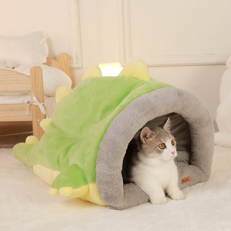 Panier pour chat semi-fermé dinosaure chaleureux épais nid douillet pour animaux! - IVOIRART.COM
