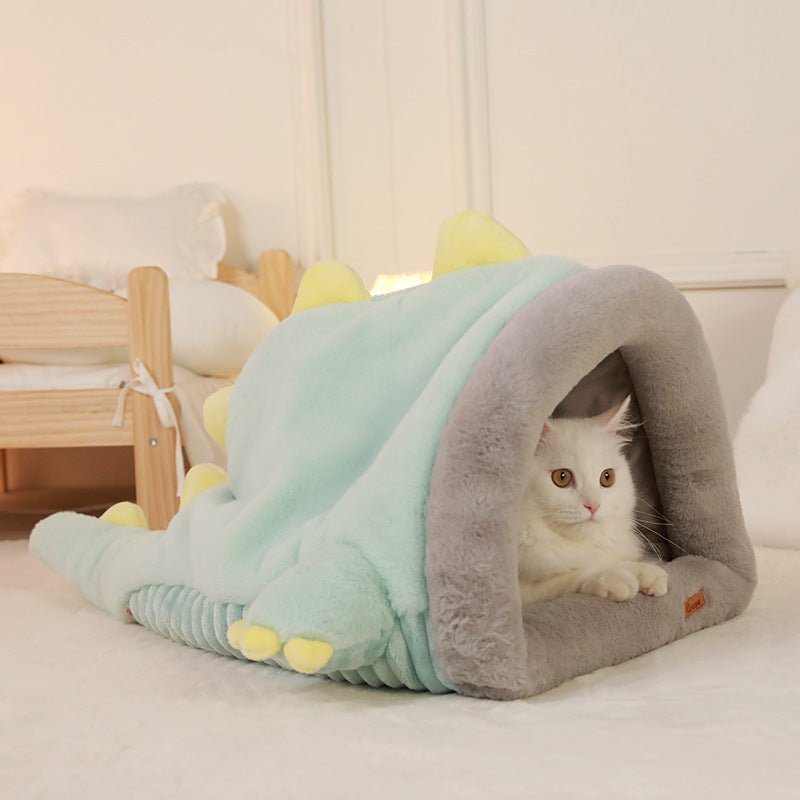 Panier pour chat semi-fermé dinosaure chaleureux épais nid douillet pour animaux! - IVOIRART.COM
