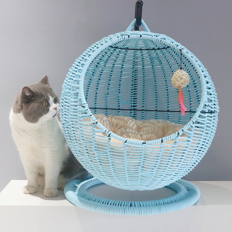 Panier suspendu en rotin pour chat nid semi-fermé été quatre saisons taille L - IVOIRART.COM