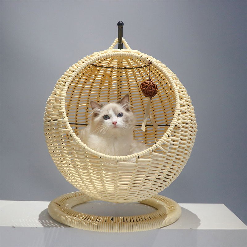 Panier suspendu en rotin pour chat nid semi-fermé été quatre saisons taille L - IVOIRART.COM