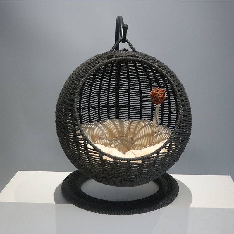 Panier suspendu en rotin pour chat nid semi-fermé été quatre saisons taille L - IVOIRART.COM