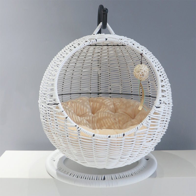 Panier suspendu en rotin pour chat nid semi-fermé été quatre saisons taille L - IVOIRART.COM