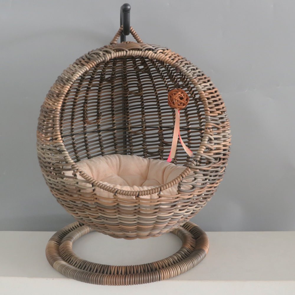 Panier suspendu en rotin pour chat nid semi-fermé été quatre saisons taille L - IVOIRART.COM