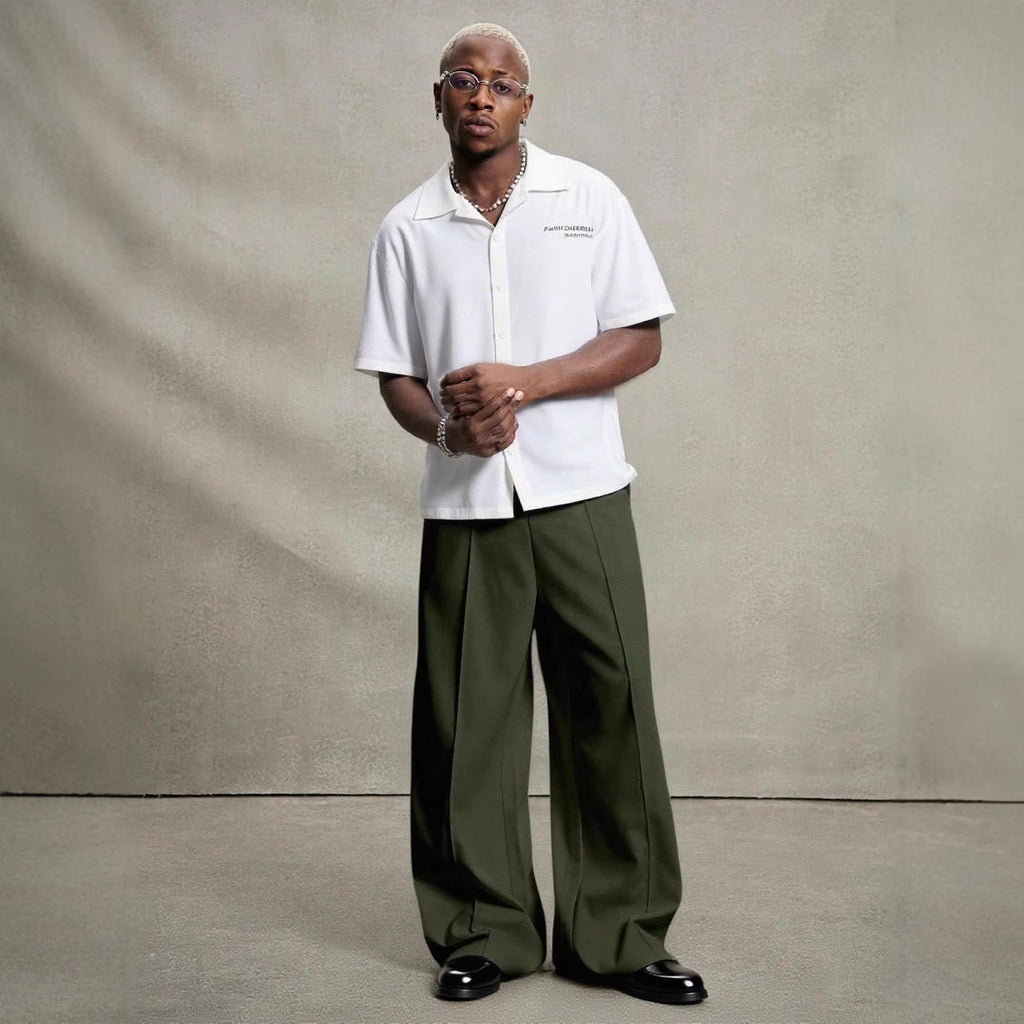 Pantalon décontracté Drapy à jambes droites et larges pour un style moderne - IVOIRART.COM