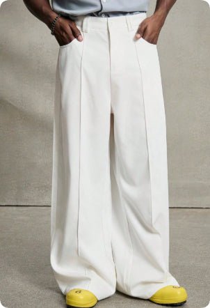 Pantalon décontracté Drapy à jambes droites et larges pour un style moderne - IVOIRART.COM