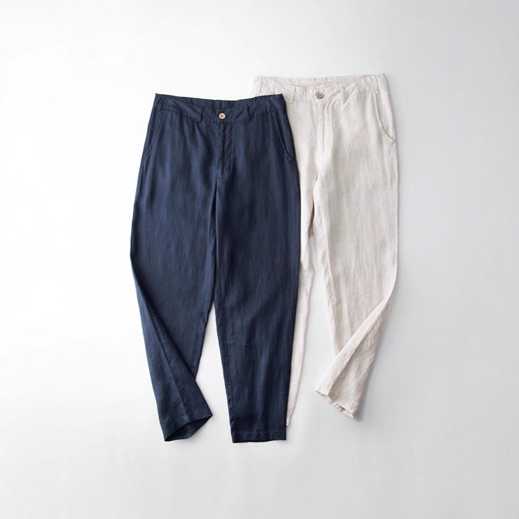 Pantalon décontracté en lin respirant à coupe droite pour homme, confortable - IVOIRART.COM
