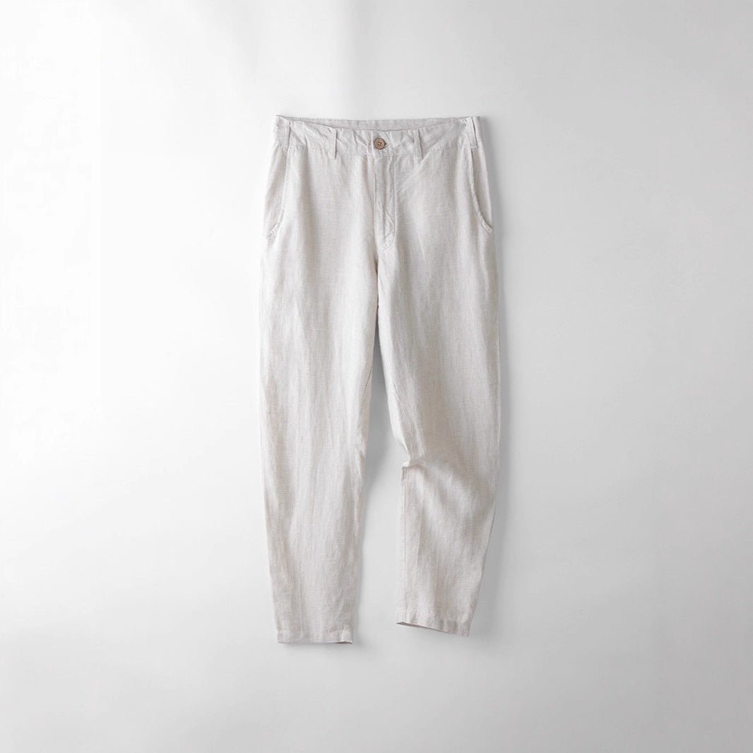 Pantalon décontracté en lin respirant à coupe droite pour homme, confortable - IVOIRART.COM