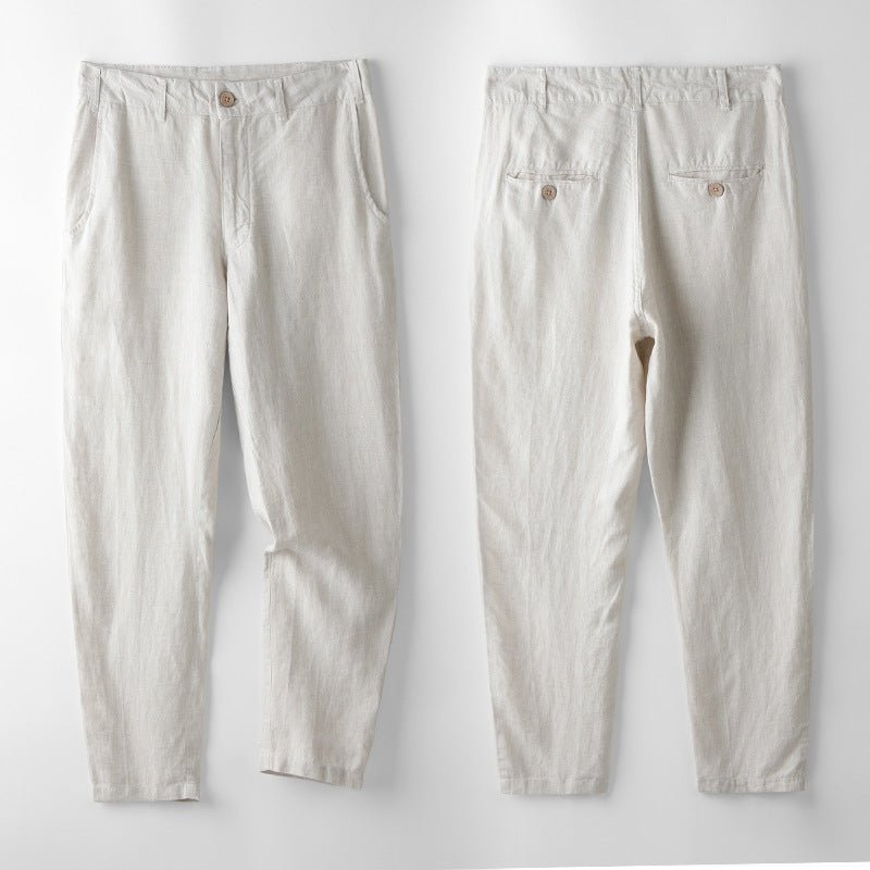 Pantalon décontracté en lin respirant à coupe droite pour homme, confortable - IVOIRART.COM