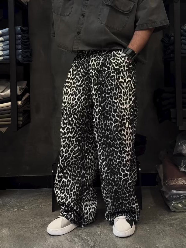 Pantalon large oversize à cordon élastique imprimé léopard, coupe décontractées. - IVOIRART.COM