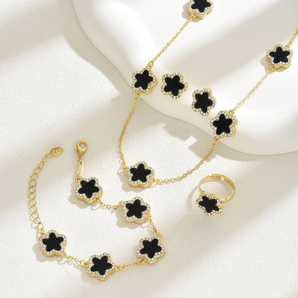 Parure bijoux femme 2026 motif floral zircone cubique collier bracelet bague Or. - IVOIRART.COM