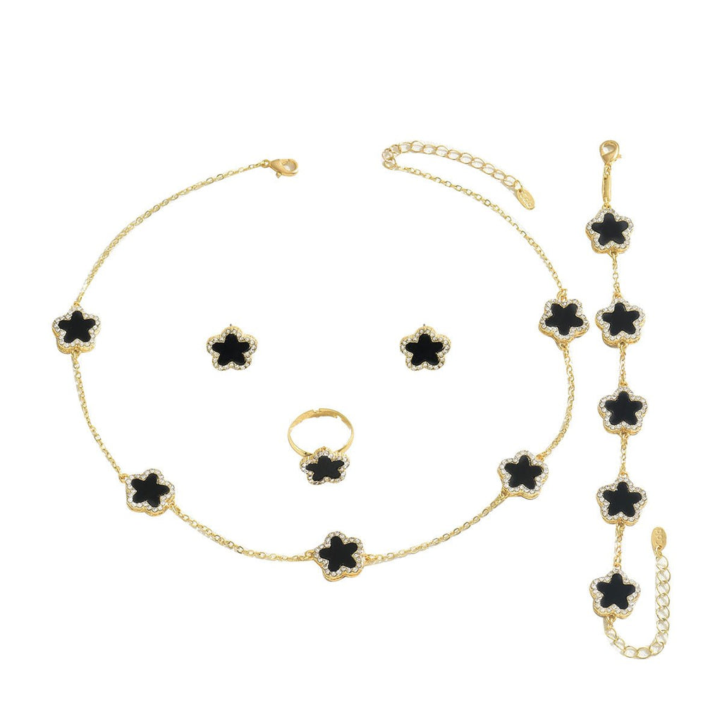 Parure bijoux femme 2026 motif floral zircone cubique collier bracelet bague Or. - IVOIRART.COM