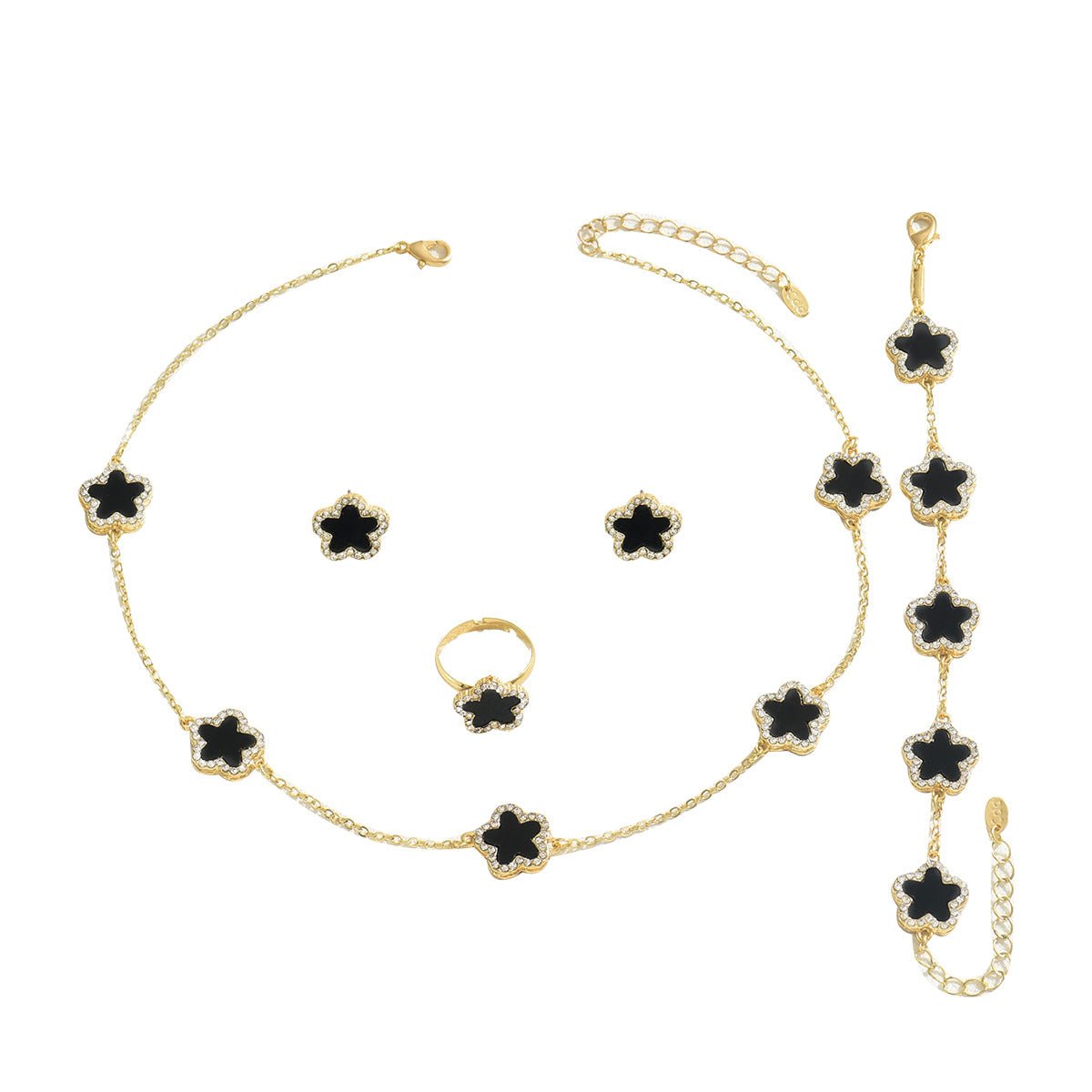 Parure bijoux femme 2026 motif floral zircone cubique collier bracelet bague Or. - IVOIRART.COM