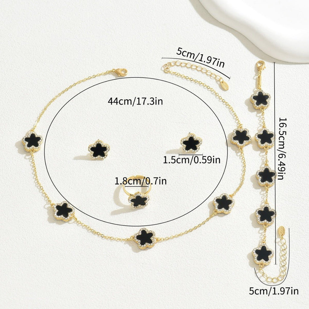 Parure bijoux femme 2026 motif floral zircone cubique collier bracelet bague Or. - IVOIRART.COM